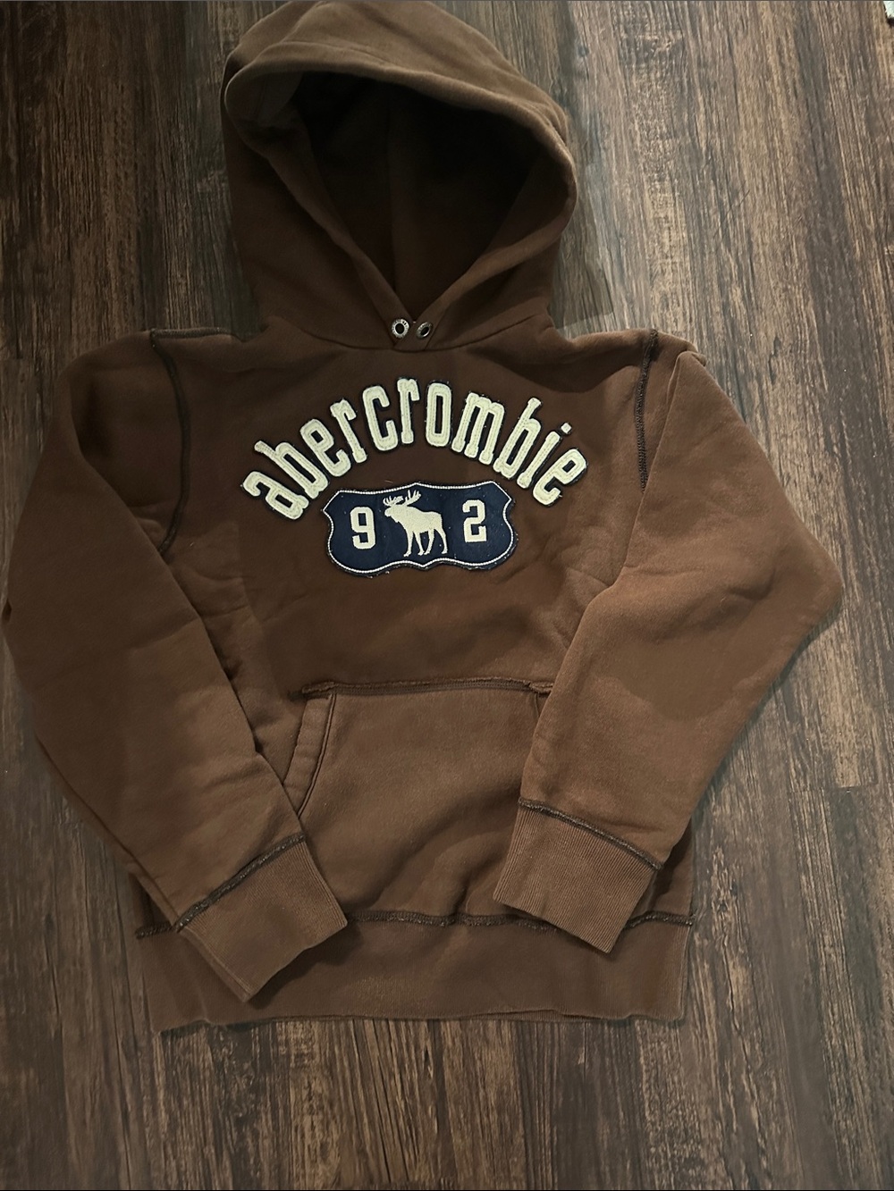 Abercrombie & Fitch Brown Crewneck Hoodie with Navy Crest